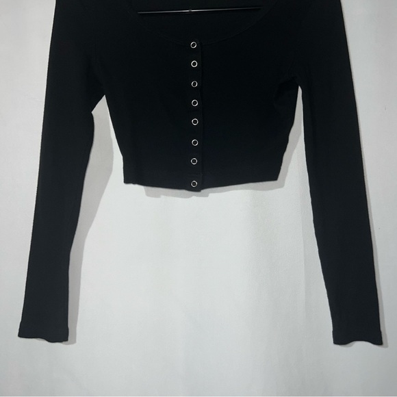 Fensace Womens Button Down Long Sleeve Crop Top Basic Knit Slim Fit Size XS - Picture 4 of 10